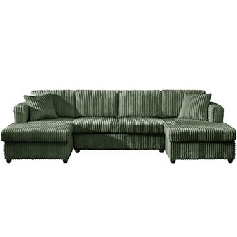 4 Seat U Sectional Couch, 123.2'' W Corduroy Sofa With Double Chaises