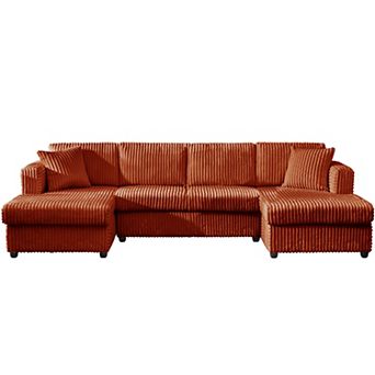 4 Seat U Sectional Couch, 123.2'' W Corduroy Sofa With Double Chaises