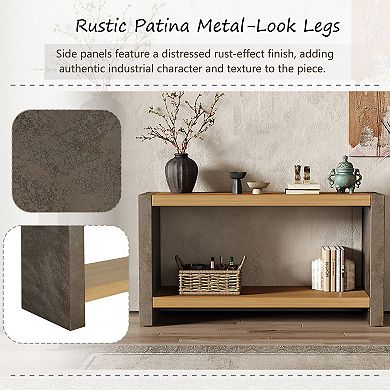 KWPZQEB Vintage Console Table with Dovetail Joinery & Distressed Wood Veneer Finish for Hallway
