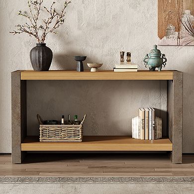 KWPZQEB Vintage Console Table with Dovetail Joinery & Distressed Wood Veneer Finish for Hallway