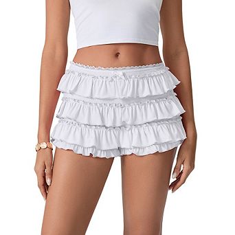 Women's Y2K Bow Mini Ruffle Shorts Layered Pleated Tiered Skirts
