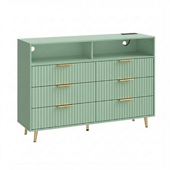 6 Drawers Dresser for Bedroom, Dressers with LED Lights and Charging Station, Curved Profile Design