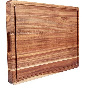Acacia Wood Cutting Board 20x15x1.5 in Reversible Butcher Block with Deep Juice Groove & Handles