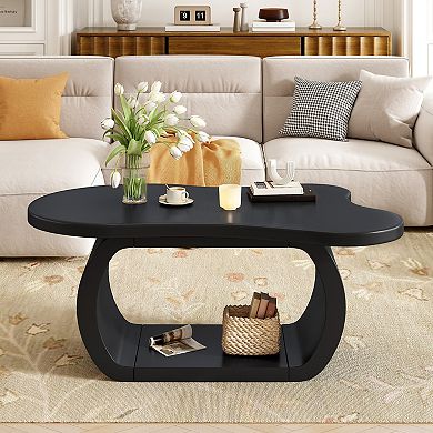 KWPZQEB Modern Cloud Coffee Table with Curved Legs, Cream Style Irregular End Table for Living Room