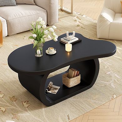 KWPZQEB Modern Cloud Coffee Table with Curved Legs, Cream Style Irregular End Table for Living Room