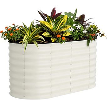 Galvanized Raised Garden Bed 4x2x2 FT, Outdoor Metal Planter Box for Flowers & Vegetables, Beige