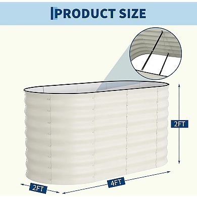 Galvanized Raised Garden Bed 4x2x2 FT, Outdoor Metal Planter Box for Flowers & Vegetables, Beige