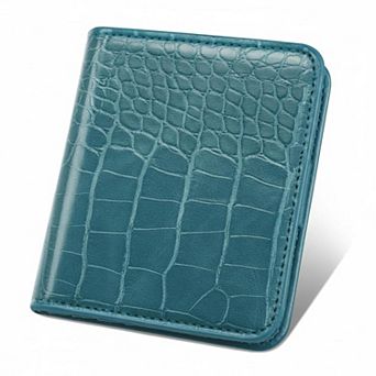 ZUQIETA RFID Slim Bifold Wallet Crocodile Faux Leather Card Holder with ID Window & Zip