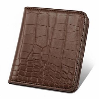 ZUQIETA RFID Slim Bifold Wallet Crocodile Faux Leather Card Holder with ID Window & Zip