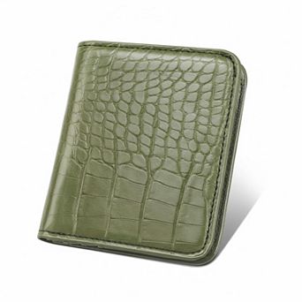 ZUQIETA RFID Slim Bifold Wallet Crocodile Faux Leather Card Holder with ID Window & Zip