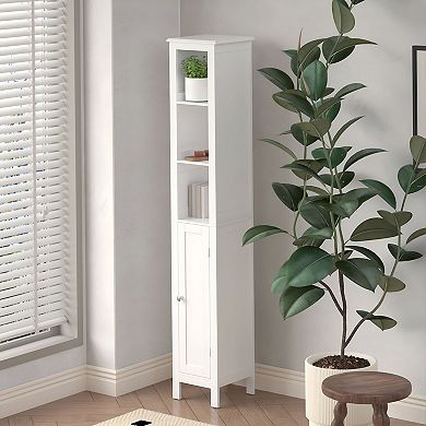 Slim Tall Bathroom Storage Cabinet, Corner-Friendly Floor Unit with Adjustable Shelves