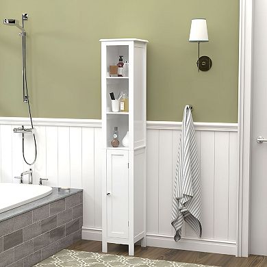 Slim Tall Bathroom Storage Cabinet, Corner-Friendly Floor Unit with Adjustable Shelves