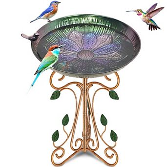 Vintage Metal Bird Bath 13 Inch Diameter Cast Iron Pedestal Removable Bowl for Garden Patio 1 pc