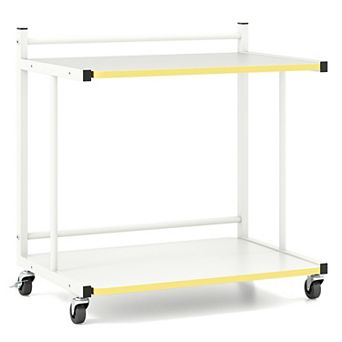 2 tier Rolling Side Table 20 Inch Mobile End Table with Golden Trimmed Edges