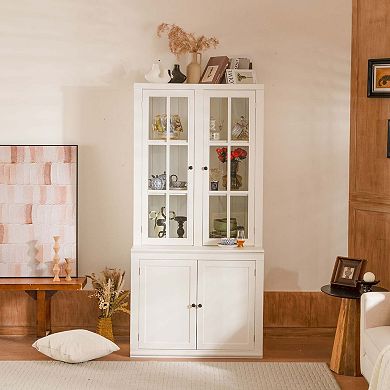 Double Glass Door Pantry Traditional Hutch Curio Cabinet