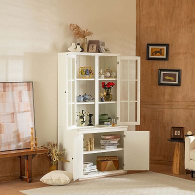 Double Glass Door Pantry Traditional Hutch Curio Cabinet