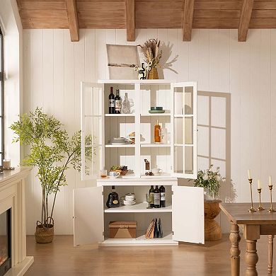 Double Glass Door Pantry Traditional Hutch Curio Cabinet