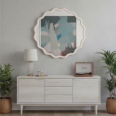 KWPZQEB 36 Inch Wavy Round Solid Wood Frame Decorative Mirror for Entryway, Bathroom
