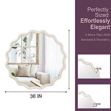 KWPZQEB 36 Inch Wavy Round Solid Wood Frame Decorative Mirror for Entryway, Bathroom