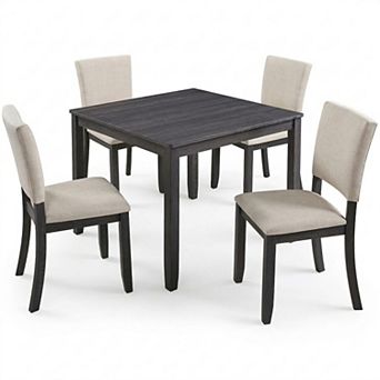 GOMYHOME 5 pc Square Dining Table Set with Upholstered Chairs, Wood Frame, Black & Beige