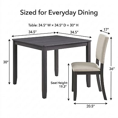 GOMYHOME 5-Piece Square Dining Table Set with Upholstered Chairs, Wood Frame, Black & Beige