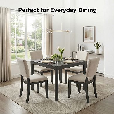 GOMYHOME 5-Piece Square Dining Table Set with Upholstered Chairs, Wood Frame, Black & Beige