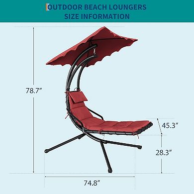 Indoor Outdoor Chaise Lounge, Patio ChaiseLounge with Removable Canopy & Built-in Pillow