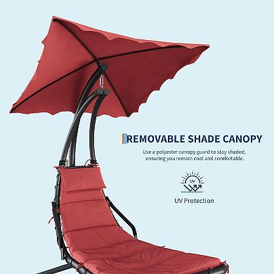 Indoor Outdoor Chaise Lounge, Patio ChaiseLounge with Removable Canopy & Built-in Pillow