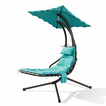 Indoor Outdoor Chaise Lounge, Patio ChaiseLounge with Removable Canopy & Built-in Pillow