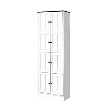 Narrow Tall Storage Cabinet with 4 Door Compartments, Floor Standing Unit