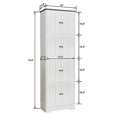 Narrow Tall Storage Cabinet with 4 Door Compartments, Floor Standing Unit