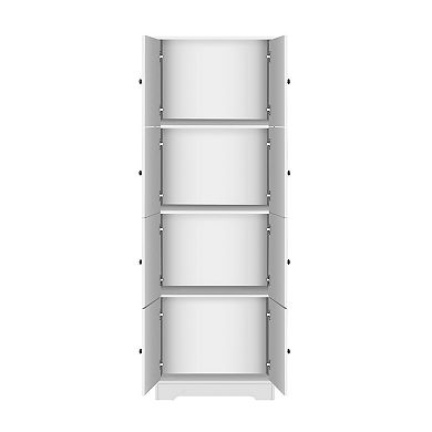 Narrow Tall Storage Cabinet with 4 Door Compartments, Floor Standing Unit