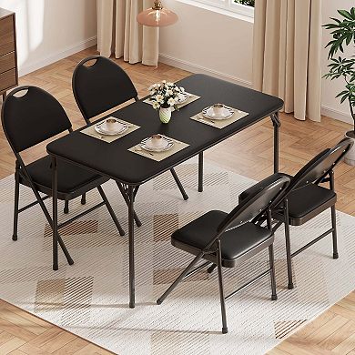 Folding Table, 47 Inch Card Table with PU Padded Tabletop, Portable Multifunctional Game Table