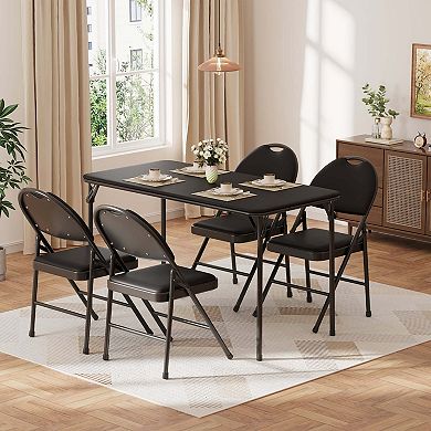 Folding Table, 47 Inch Card Table with PU Padded Tabletop, Portable Multifunctional Game Table