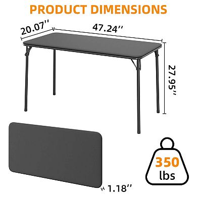 Folding Table, 47 Inch Card Table with PU Padded Tabletop, Portable Multifunctional Game Table