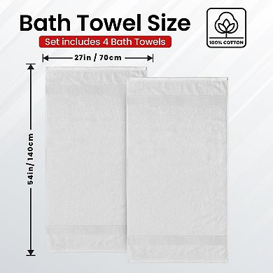 Luxury Ring-spun Cotton Bath Towels Set Of 4 Soft Absorbent & Quick-drying For Bathroom Gym Use
