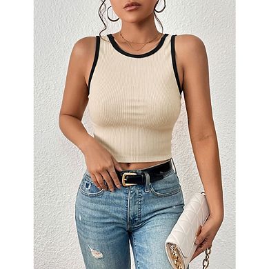 Women's Sleeveless Tank Tops Summer Scoop Neck Color Block Casual Basic Tops