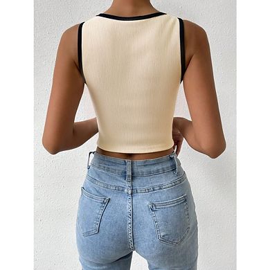 Women's Sleeveless Tank Tops Summer Scoop Neck Color Block Casual Basic Tops