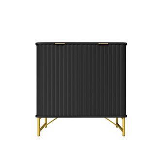 Modern 2-Door Accent Cabinet Storage Cabinet with Shelves Rounded Design Fluted Doors Gold Handles