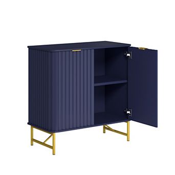 Modern 2-Door Accent Cabinet Storage Cabinet with Shelves Rounded Design Fluted Doors Gold Handles