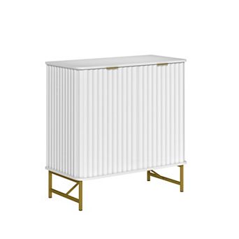 Modern 2-Door Accent Cabinet Storage Cabinet with Shelves Rounded Design Fluted Doors Gold Handles