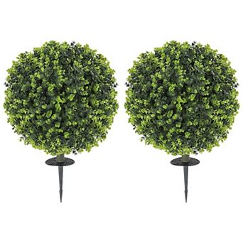 Set of 2 Artificial Eucalyptus Topiary Ball Plants with Stake for Porch Patio