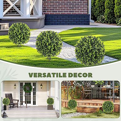 Set of 2 Artificial Eucalyptus Topiary Ball Plants with Stake for Porch Patio