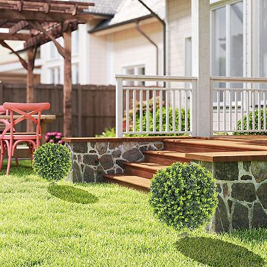 Set of 2 Artificial Eucalyptus Topiary Ball Plants with Stake for Porch Patio