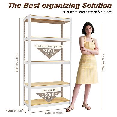36" W x 16" D x 72" H 5 Tier White Metal Shelving Unit