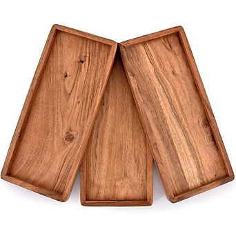 Zoulao Set of 3 Acacia Wood Serving Platters, 13x5.5", Home Decor & Charcuterie Trays.