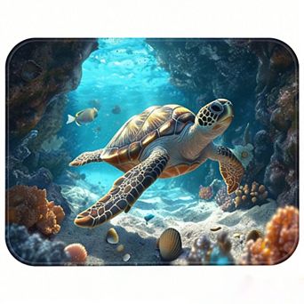 Deep Sea Sea Turtle Floor Mat, Non-Slip Ocean Themed Decorative Floor Rug.