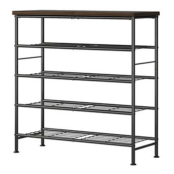 5 tier Shoe Rack Organizer Metal Frame MDF Top Holds 16 to 20 Pairs Entryway Storage Rustic Brown