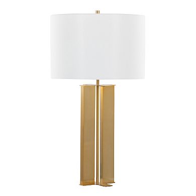 Cosmo Glam Metal Table Lamp Antique Brass White Linen by LumiSource