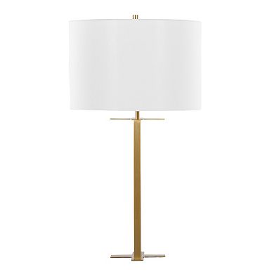 Cosmo Glam Metal Table Lamp Antique Brass White Linen by LumiSource